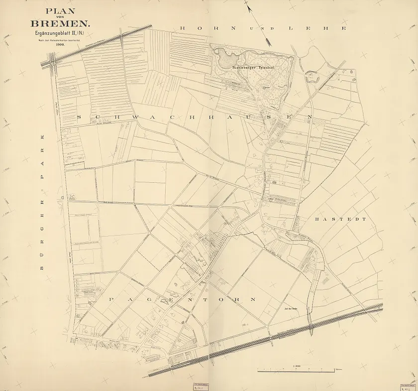 Schwachhausen im Jahr 1900. Plan von Bremen, Ergänzungsblatt II., Dreyer.