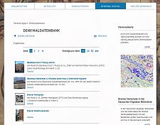 Screenshot mit der Treffermenge für die Suche nach Denkmalen Am Markt